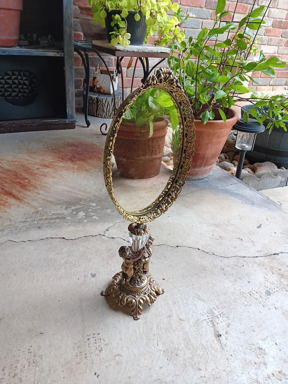 Vintage Ornate Victorian Cherub Brass Vanity Mirror 21